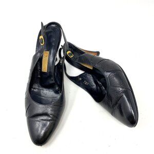 Vintage Gucci 1980's Slingbacks 3" Heel Textured Leather Accent Size 38.5